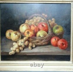 Raisins And Pommes In A Basket Oil Signed Gauthier Circa 1950 Frame Wood