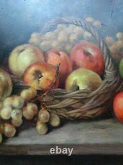 Raisins And Pommes In A Basket Oil Signed Gauthier Circa 1950 Frame Wood