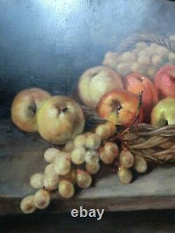 Raisins And Pommes In A Basket Oil Signed Gauthier Circa 1950 Frame Wood