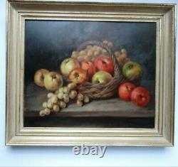 Raisins And Pommes In A Basket Oil Signed Gauthier Circa 1950 Frame Wood