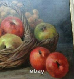 Raisins And Pommes In A Basket Oil Signed Gauthier Circa 1950 Frame Wood