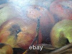 Raisins And Pommes In A Basket Oil Signed Gauthier Circa 1950 Frame Wood