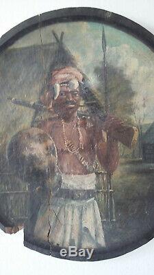Rakotovao Gaston (1882-1941) Oil On Panel Malagasy Madagascar Warrior