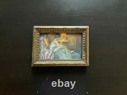 Rare Miniature Painting Signed Delphin Enjolras Interior Scene Young Woman