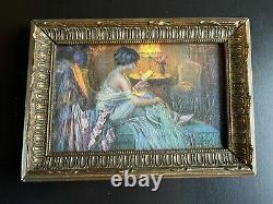Rare Miniature Painting Signed Delphin Enjolras Interior Scene Young Woman