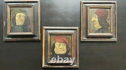 Rare Paintings Series Of Grotesque Portraits Germany 19th Oil On Panel