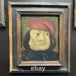 Rare Paintings Series Of Grotesque Portraits Germany 19th Oil On Panel