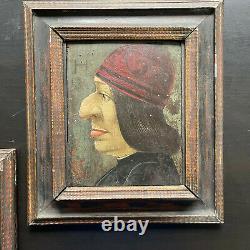 Rare Paintings Series Of Grotesque Portraits Germany 19th Oil On Panel