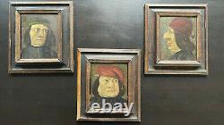 Rare Paintings Series Of Grotesque Portraits Germany 19th Oil On Panel