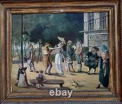 Rare Peinture 19th. Incroyable & Merveillous In A Park Under The Directory