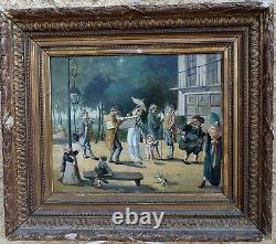 Rare Peinture 19th. Incroyable & Merveillous In A Park Under The Directory