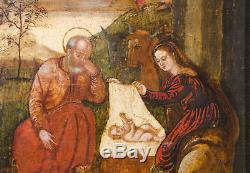 Rare Table Old Nativity Oil On Wood Xviie Virgin Jesus ​​joseph Ange