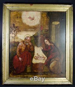 Rare Table Old Nativity Oil On Wood Xviie Virgin Jesus ​​joseph Ange