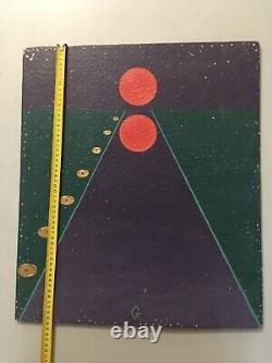 Rare Very Beautiful Surrealist Painting On Wood Panel From Genia Rubin Circa 1970