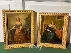 Rare pair of portraits of Madame de Montespan and Anne of Austria, oil on wood