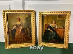 Rare pair of portraits of Madame de Montespan and Anne of Austria, oil on wood