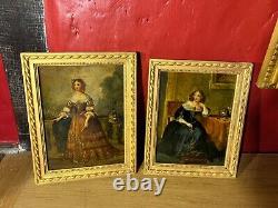 Rare pair of portraits of Madame de Montespan and Anne of Austria, oil on wood