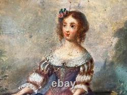 Rare pair of portraits of Madame de Montespan and Anne of Austria, oil on wood