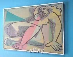 Raymond Trameau Rare Big Picture 1946 Hst Naked Cubist Picasso Cubism 95cm