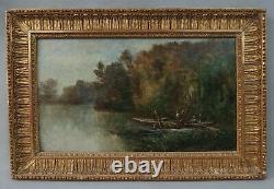 René Tener (1846-1925) Oil On Wood Barbizon Sinners French Boat Painting