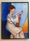 Reyol Woman Violinist 1979 Oil On Wood Signed Certificate 63x48cm