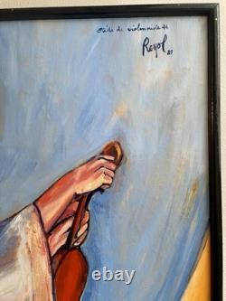 Reyol Woman Violinist 1979 oil on wood signed certificate 63x48cm