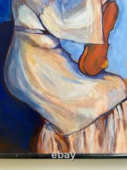 Reyol Woman Violinist 1979 oil on wood signed certificate 63x48cm