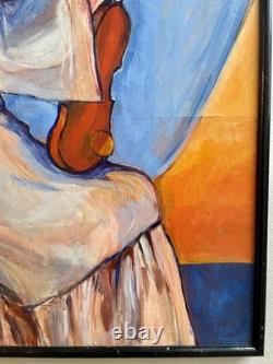 Reyol Woman Violinist 1979 oil on wood signed certificate 63x48cm