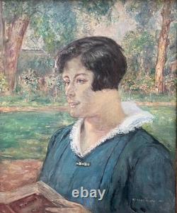 Richard Ranft, Portrait of a Woman in a Garden, Signed Antique Painting