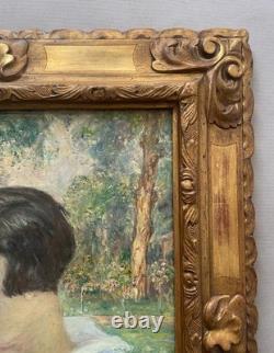 Richard Ranft, Portrait of a Woman in a Garden, Signed Antique Painting