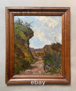 Road, oil on panel, signature to identify, antique painting, artwork