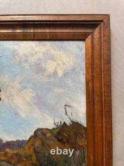 Road, oil on panel, signature to identify, antique painting, artwork