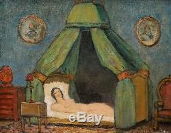 Robert Lemonnier Table Erotic Oil Woman Nude Castle Bed Batisse Auvergne