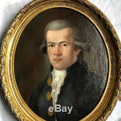Robespierre Portrait Of Oil On Canvas Oval Wooden Frame Dore 18 Eme Siecle