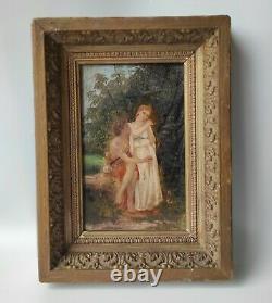 Romantic Old Painting Painting On Antique Wood Oil Painting