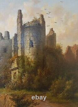 Romantic Painting 19th François Bossuet Belgian Flanders Ruins Castle Montaigle