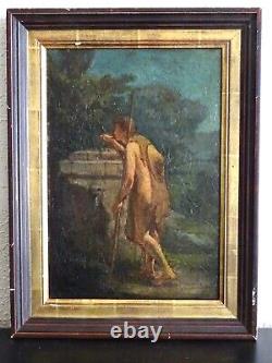 Romantic Peinture Charmante-study Of The 19th Diogene Established At The Fontaine