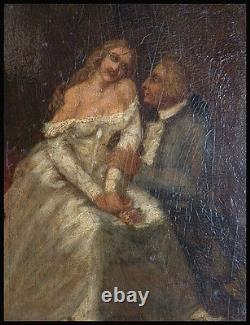 Romantic Scene Oil Painting on Wood Early 19th Century