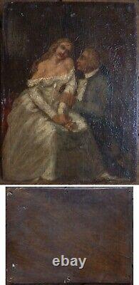Romantic Scene Oil Painting on Wood Early 19th Century