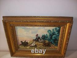 Rooster and Hen Theme Painting - Oil on Wood Signed Y. PRUD'HOMME