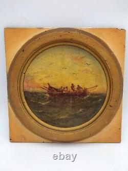 Round Table J. H ALLEMAND Oil on wood HSB 19th century marine boat landscape fishermen