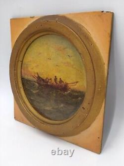 Round Table J. H ALLEMAND Oil on wood HSB 19th century marine boat landscape fishermen