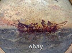 Round Table J. H ALLEMAND Oil on wood HSB 19th century marine boat landscape fishermen