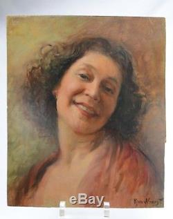 Roux-abougit (ec Lyonnaise) Beautiful Portrait Of Woman Ca 1930 H / P Art Deco Smile