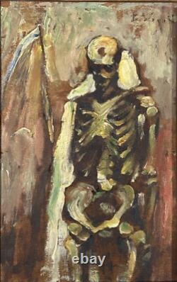 SYMBOLISM Original Antique Oil Painting 1900's Portrait Of Death, Signed, Framed