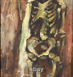 SYMBOLISM Original Antique Oil Painting 1900's Portrait Of Death, Signed, Framed