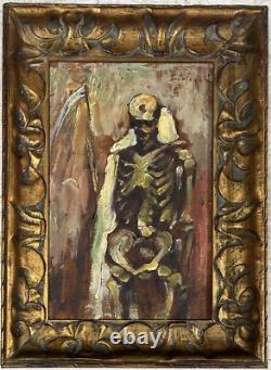 SYMBOLISM Original Antique Oil Painting 1900's Portrait Of Death, Signed, Framed