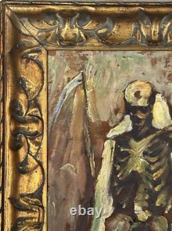 SYMBOLISM Original Antique Oil Painting 1900's Portrait Of Death, Signed, Framed