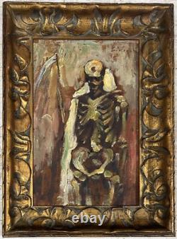 SYMBOLISM Original Antique Oil Painting 1900's Portrait Of Death, Signed, Framed