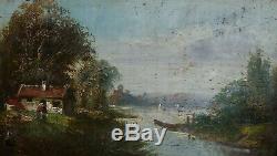 Salamon Nineteenth. 2 Paintings For. Ships At Sea & Landscape Barbizon